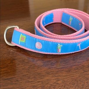 Blue and pink canvas golf motif belt